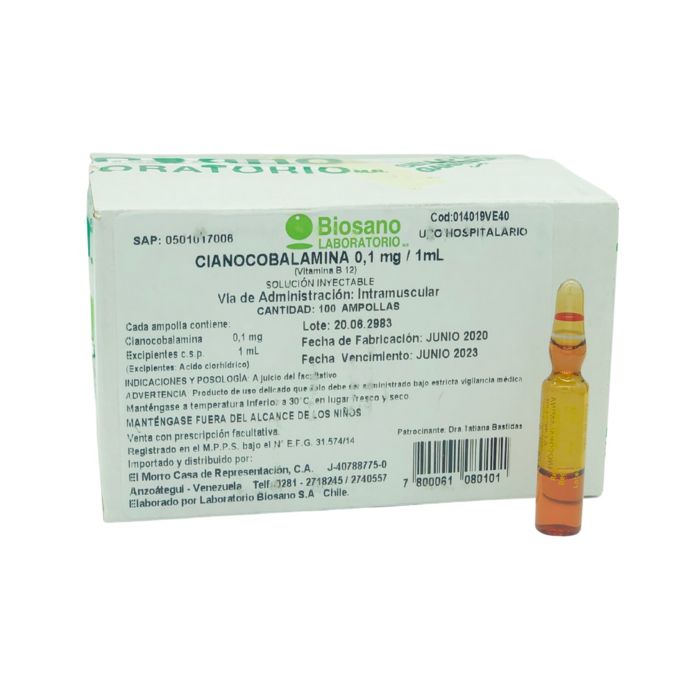 CIANOCOBALAMINA 0,1MG 1ML X 1AMP BIOSANO