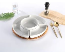 BANDEJA PASAPALERA CERAMICA BASE BAMBU