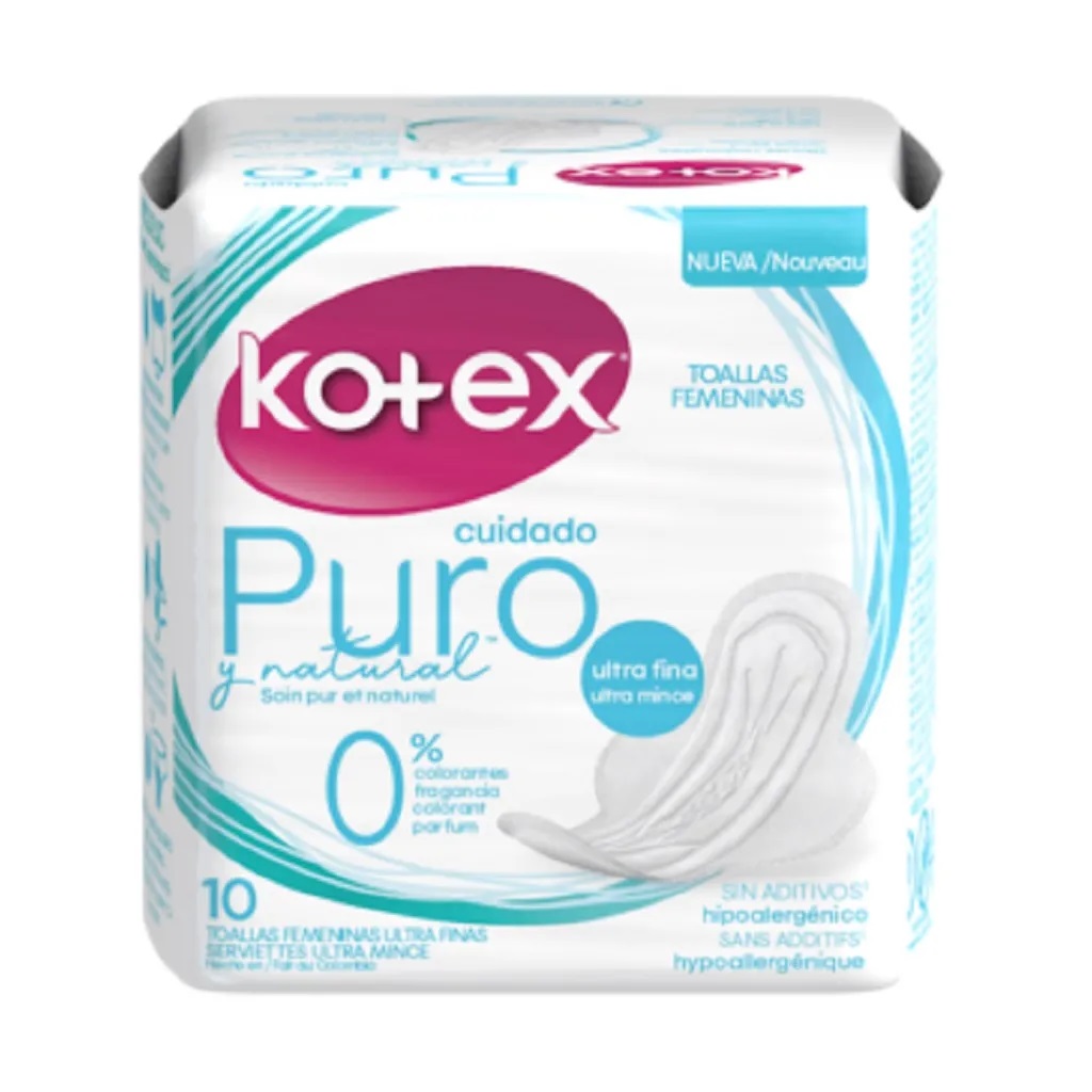 TOALLA SANIT KOTEX 10UND PURE 0%