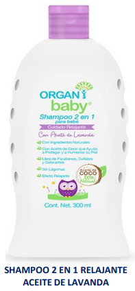 CHAMPU ORGANI BABY 300ML 2EN1 CUIDADO RELAJANTE