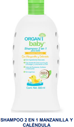 CHAMPU ORGANI BABY 300ML 2EN1 CUIDADO DELICADO