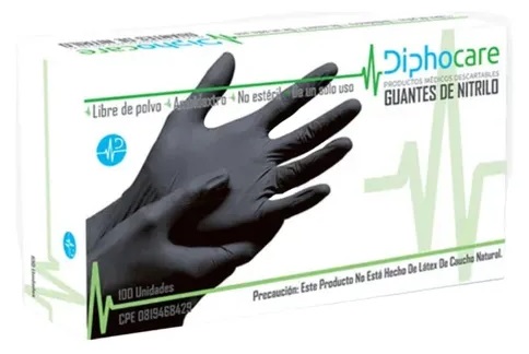 GUANTES DE NITRILO 100UND NEGROS L DIPHOCARE