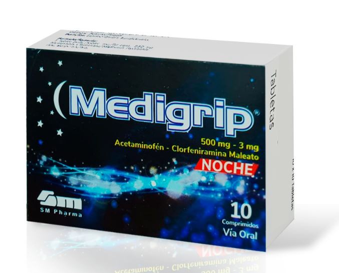 MEDIGRIP NOCHE 500MG 3MG X 10COM SM PHARMA