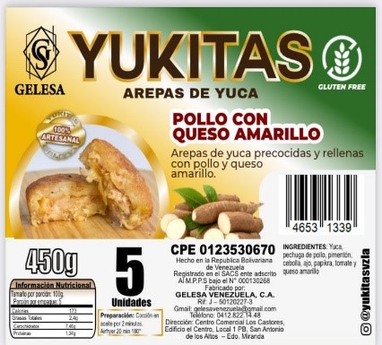 AREPA DE YUCA 450GR POLLO/QUESO 5UND