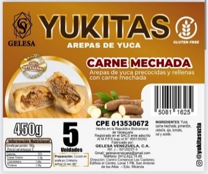 AREPA DE YUCA 450GR CARNE MECHADA 5UND