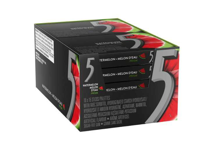 CHICLE WRIGLEY FIVE 10UND LLUVIA DE SANDIA S/AZUCAR