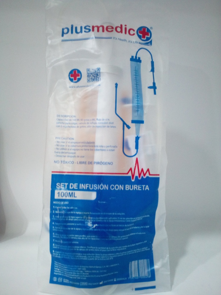 BURETA 100ML 60GTS EQUIPO INFUS PLUSMEDIC