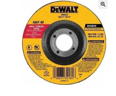DISCO DEWALT CORTE METAL 42 A-46 4.1/2 x 3/64&quot; x 7/8&quot; DOBLE PROPOSITO