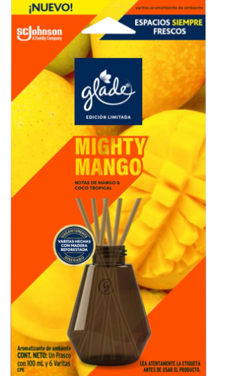 AMBIENTADOR GLADE 100ML+6VARITAS MIGHTY MANGO