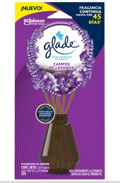 AMBIENTADOR GLADE 100ML+6VARITAS CAMPOS DE LAVANDA