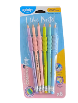 LAPIZ DE GRAFITO 2HB POINTER 6UND PASTELES C/AGARRE