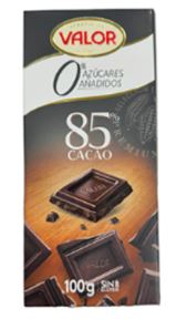 CHOCOLATE VALOR 100GR 85% SIN AZUCAR