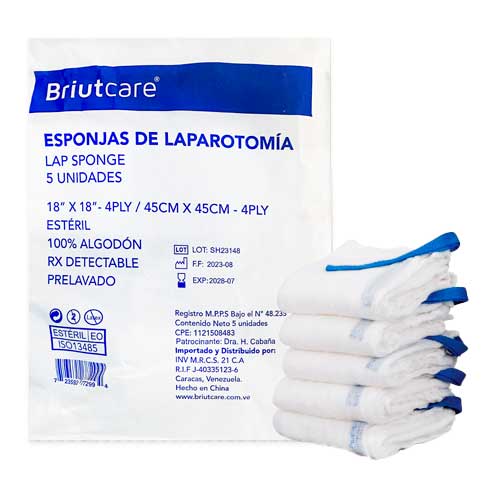 ESPONJAS DE LAPAROTOMIA 45CM X 45CM X 5UND BRIUTCARE