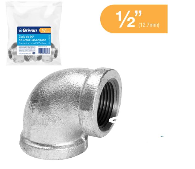 CODO GALVANIZADO 1/2&quot; x 90° GRIVEN 6-159