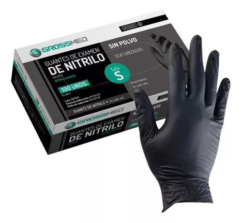 GUANTES DE EXAMEN X 100UND S NEGRO GROSSMED