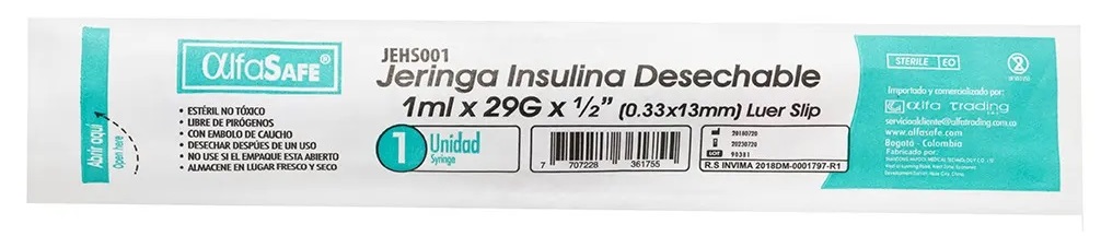 JERINGA DE INSULINA 1ML 29G X 1/2 X 1UND ALPHA PHARM