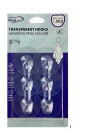 GANCHO ADHESIVO 6UND P/COLGAR TRANSP 1KG