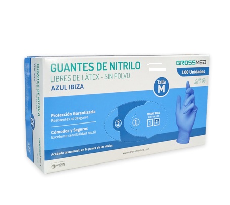 GUANTES DE NITRILO 100UND M AZUL GROSSMED
