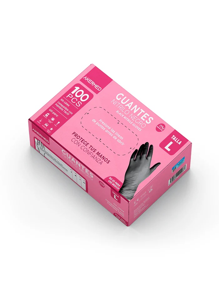 GUANTES DE NITRILO X 100UNDS L NEGROS AKERMED