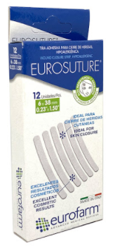 EUROSUTURE 6 X 38MM X 12UNDS BANDAS SUTURA BLANCAS EUROFARM