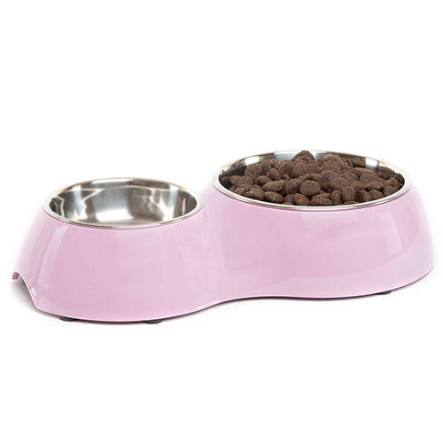 COMEDERO P/MASCOTAS RUBBER DOBLE ROSADO