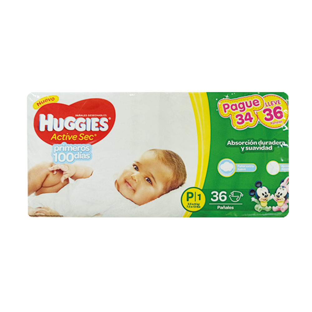 PAÑALES HUGGIES X36UN TALLA P