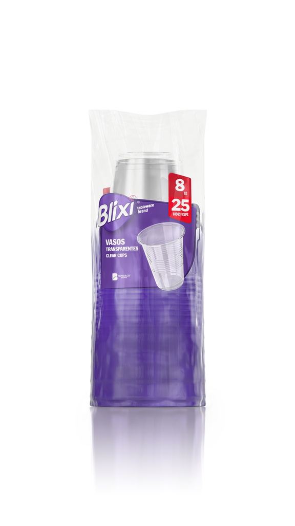 VASOS PLAST BLIXI 25 UNID 8OZ TRANS